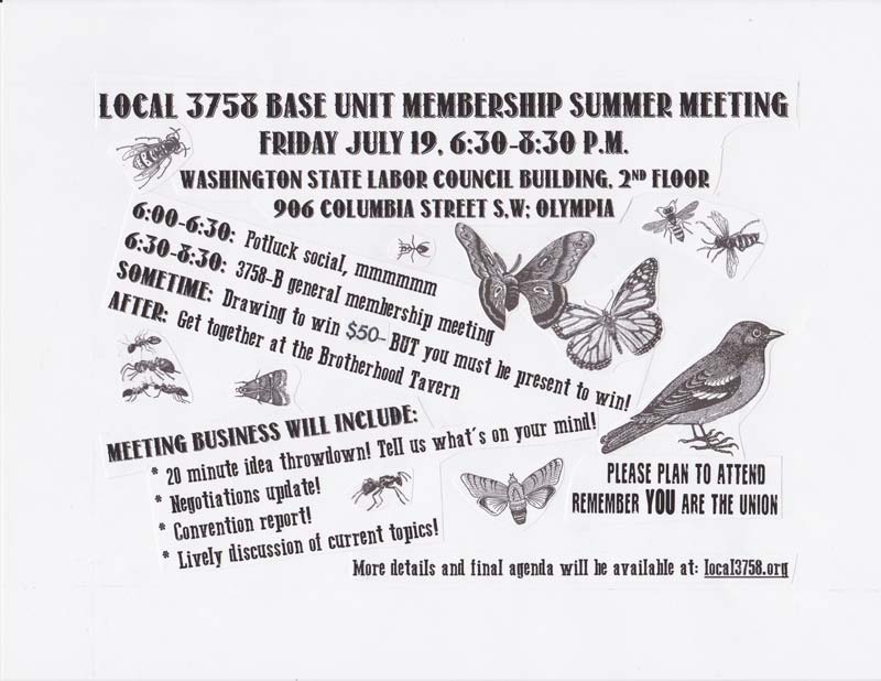 Base Unit Membership Summer Meeting, Friday July 19, 6:30-8:30pm, 906 Columbia St SW, Olympia